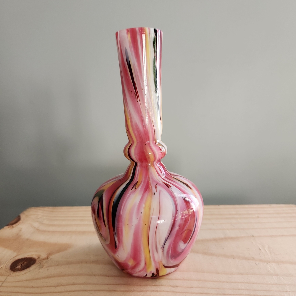 Pink Swirl Glass Flower Vase Retro Elegant